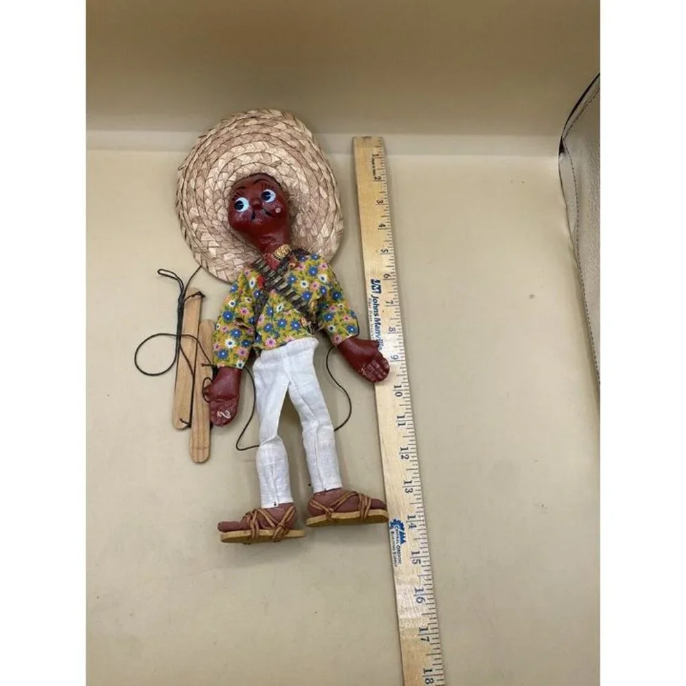 Mexican Marionette String Puppet Sombrero Ammo Belt 2 Handle Toy Doll Figure